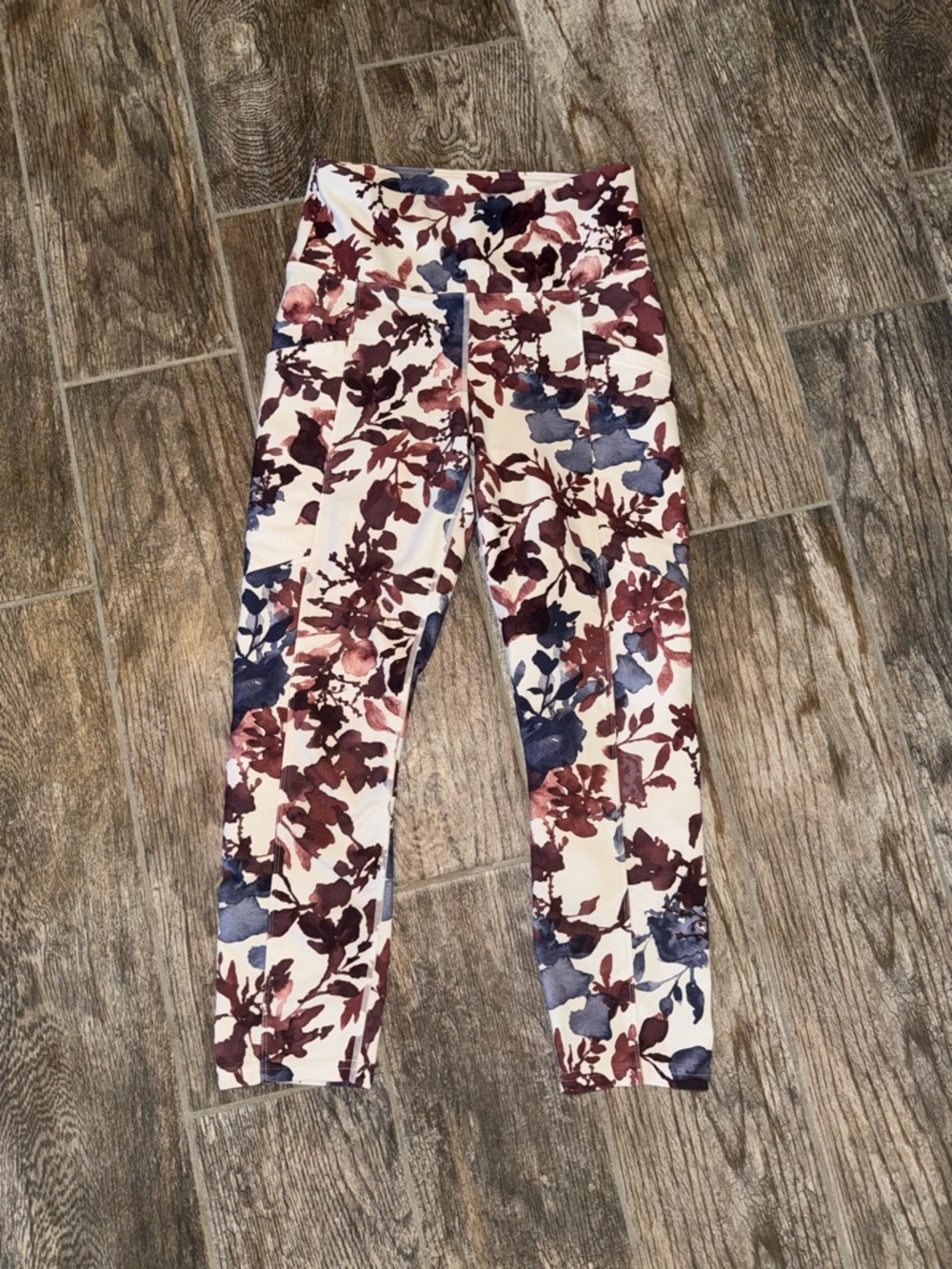 Balance Collection Plum & Ivory Watercolor Floral Eclipse Capri Leggings